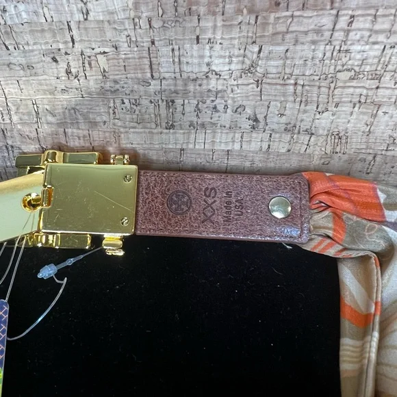 Tory Burch Brown and Gold Belt with Orange Scarf Accent - Picture 6 of 7